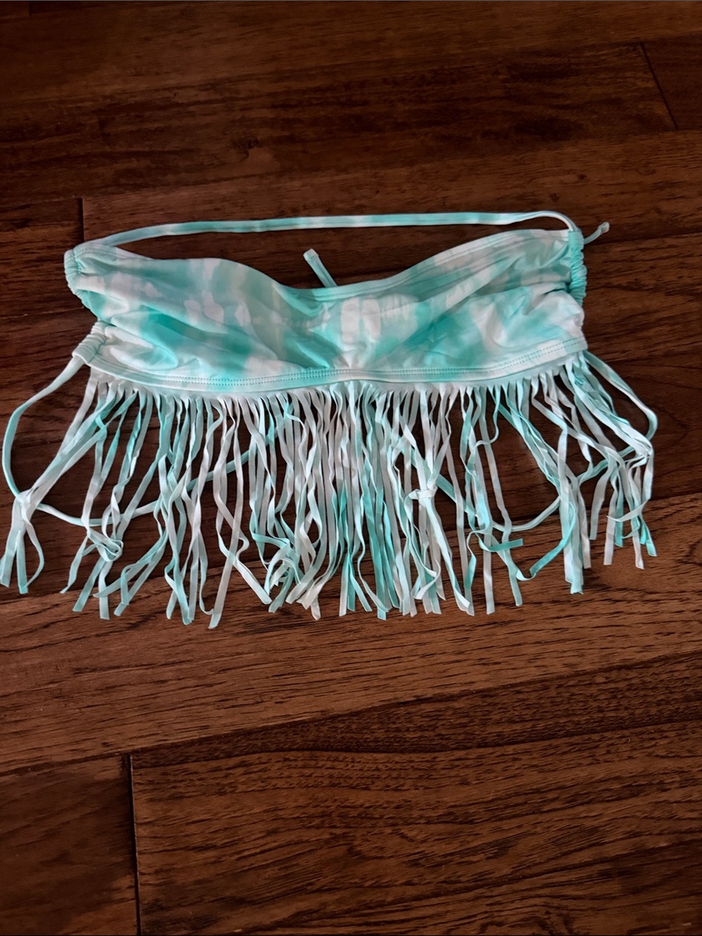 Candie's Aqua Tie-Dye Fringe Bandeau Bikini Top